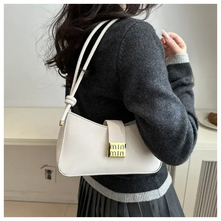 Black French Leather Shoulder Bag with Gold Plated Logo — feature 10