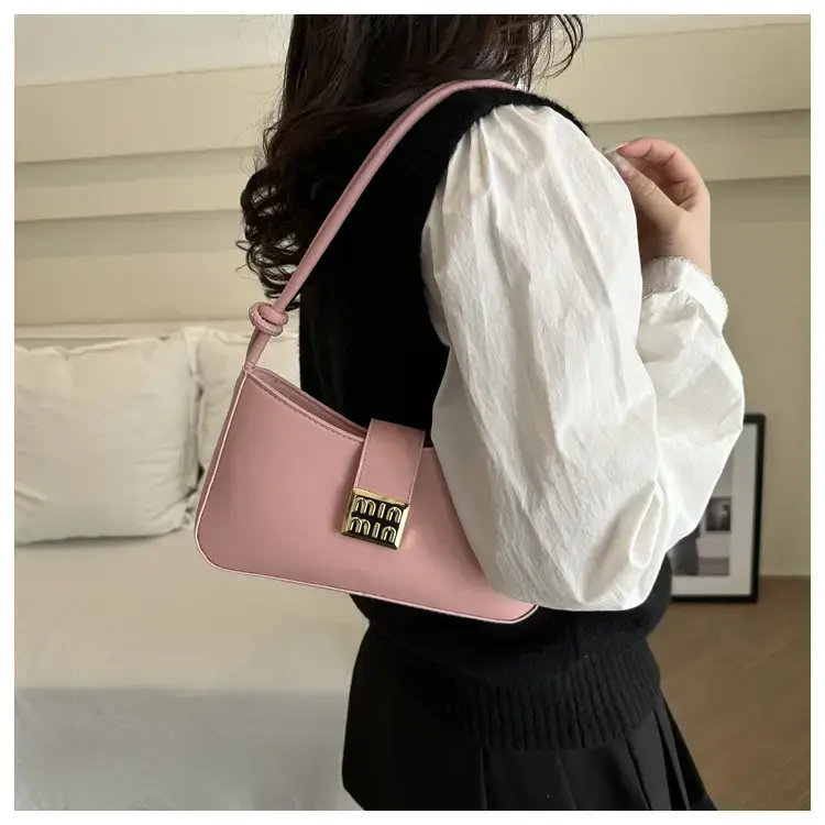 Black French Leather Shoulder Bag with Gold Plated Logo — feature 11