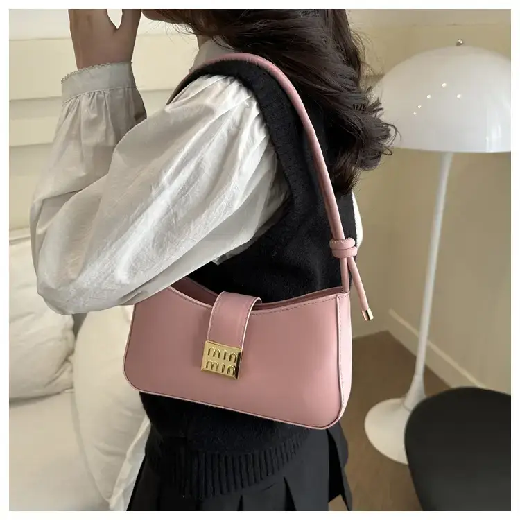 Black French Leather Shoulder Bag with Gold Plated Logo — feature 12