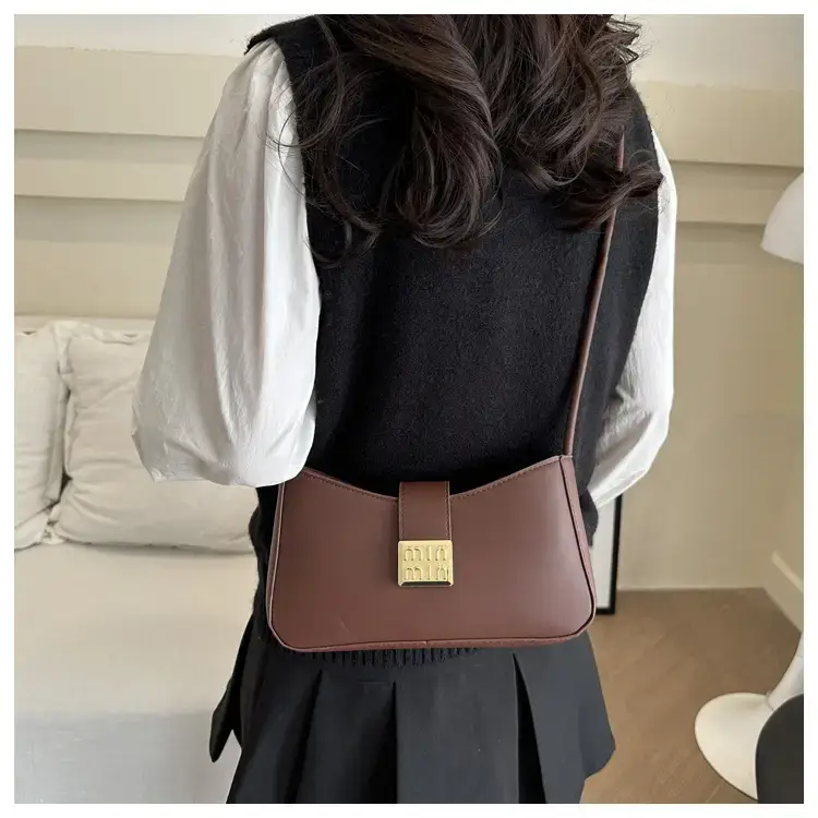 Black French Leather Shoulder Bag with Gold Plated Logo — feature 13