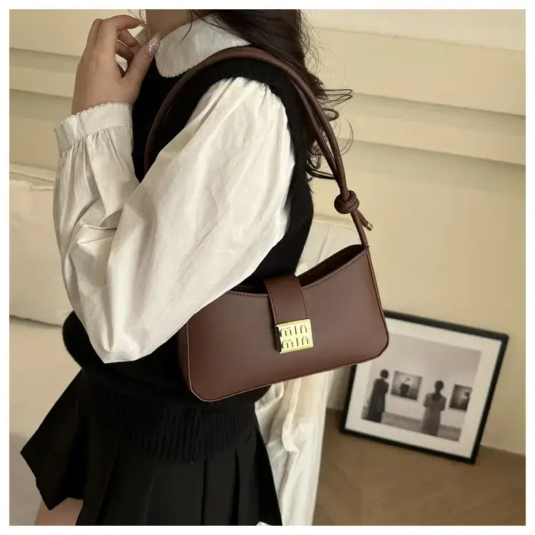 Black French Leather Shoulder Bag with Gold Plated Logo — feature 14