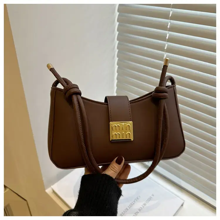 Black French Leather Shoulder Bag with Gold Plated Logo — feature 20