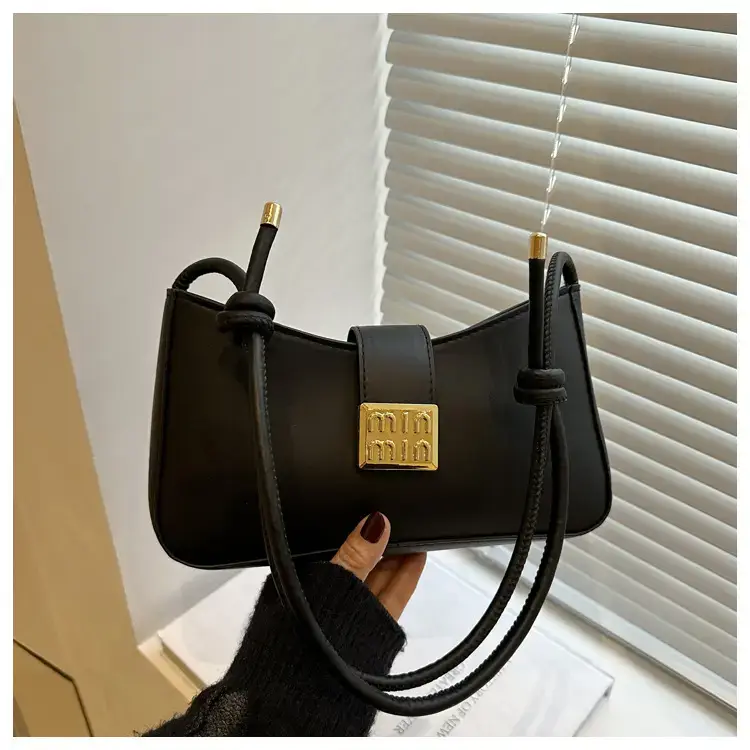 Black French Leather Shoulder Bag with Gold Plated Logo — feature 21