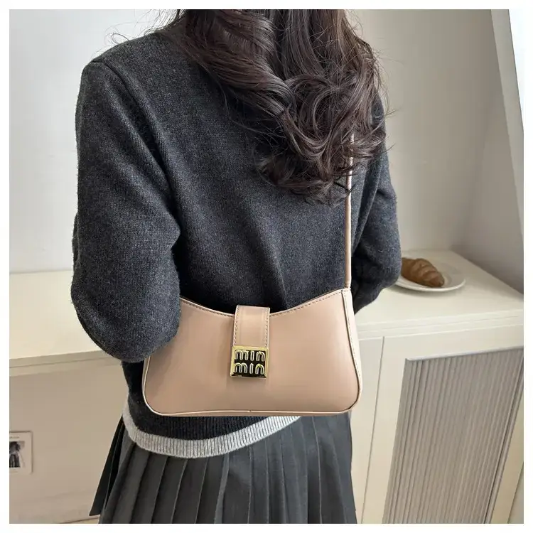 Black French Leather Shoulder Bag with Gold Plated Logo — feature 7