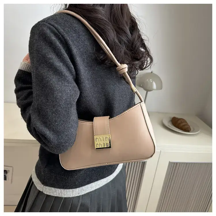 Black French Leather Shoulder Bag with Gold Plated Logo — feature 8