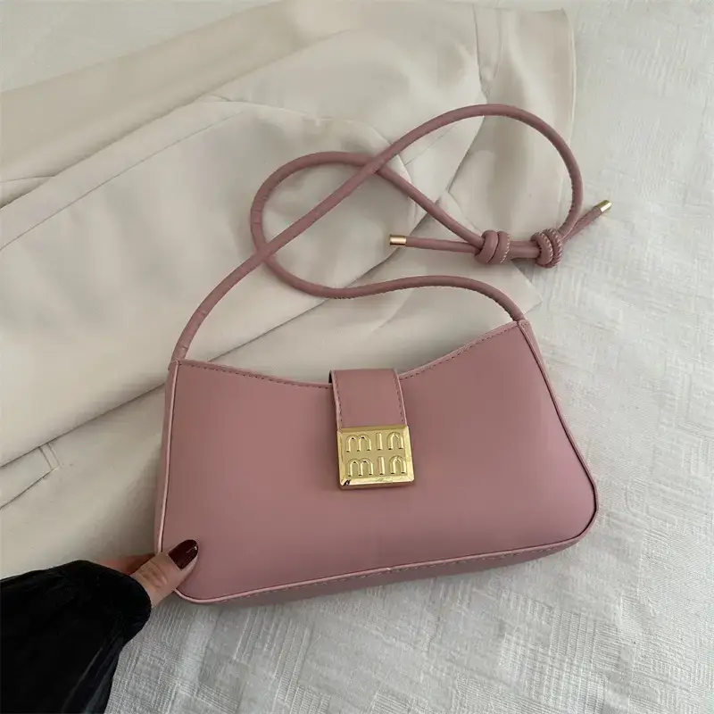 Black French Leather Shoulder Bag with Gold Plated Logo - Image 3