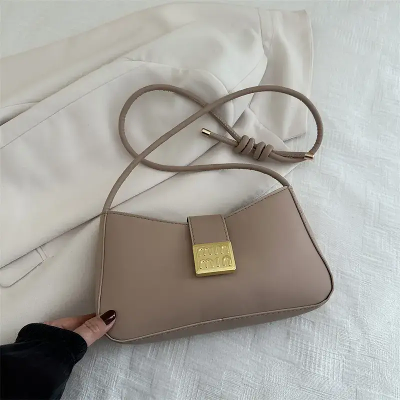 Black French Leather Shoulder Bag with Gold Plated Logo - Image 4
