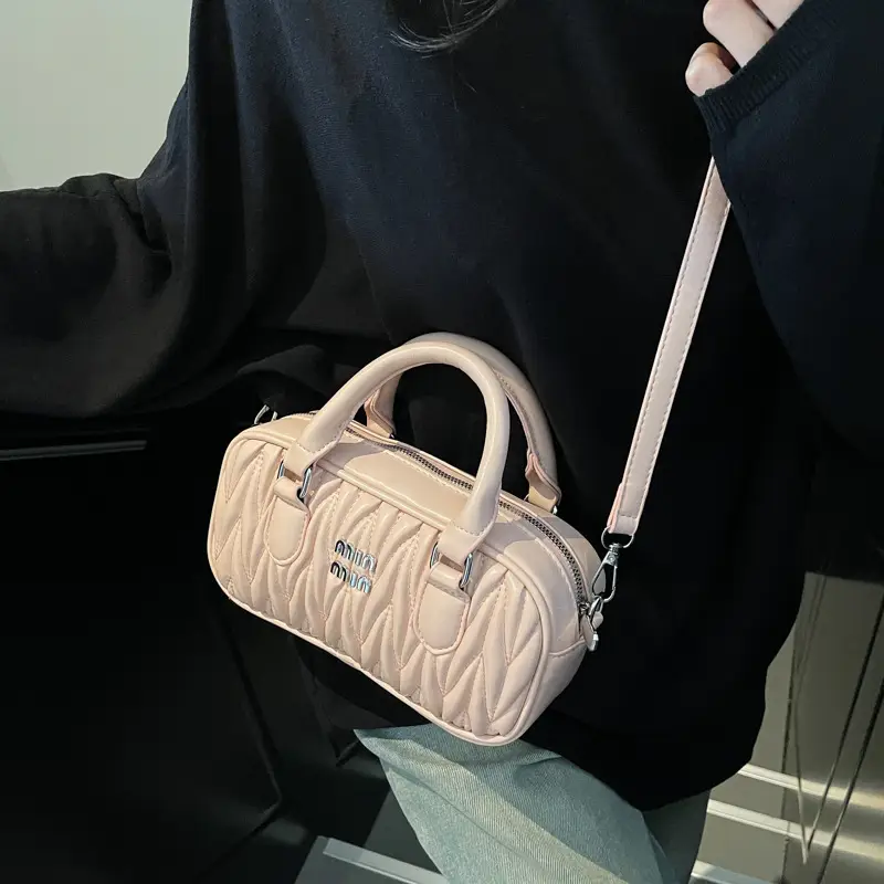 Women's Beige Quilted Shoulder Bag with Miu Fendi Logo