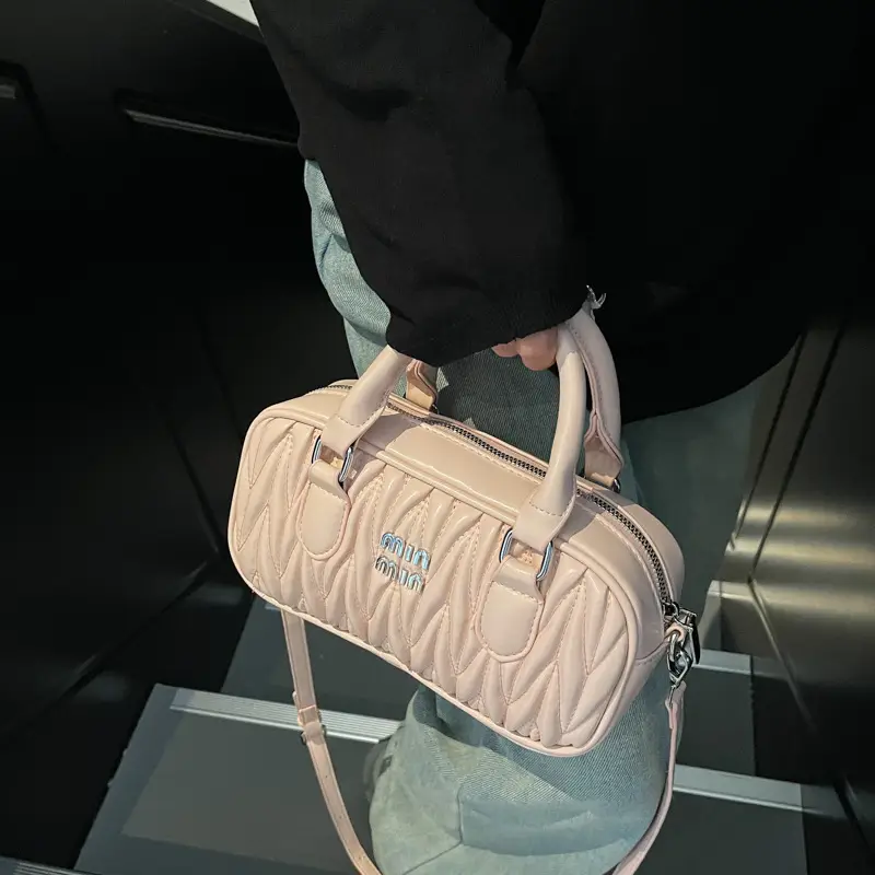 Women's Beige Quilted Shoulder Bag with Miu Fendi Logo