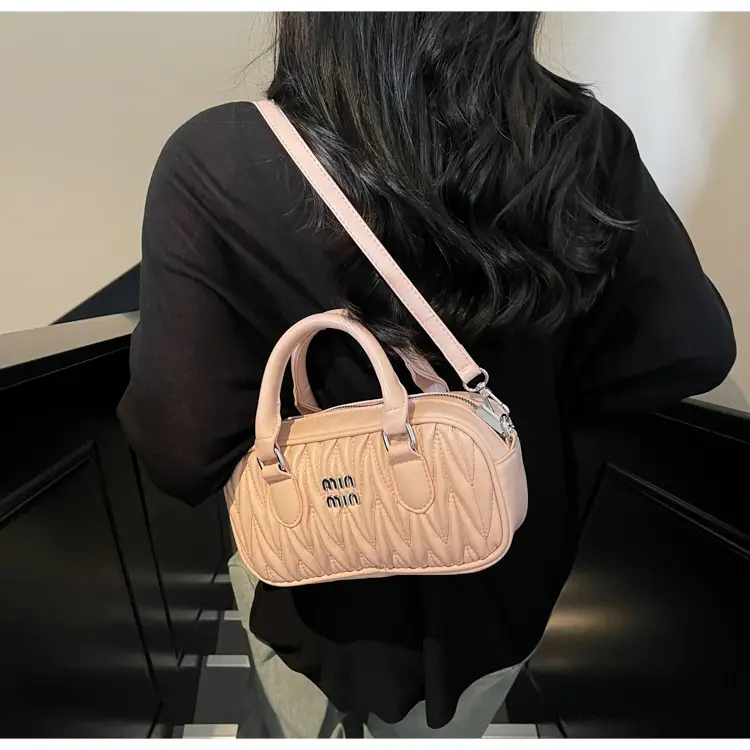 Women's Beige Quilted Shoulder Bag with Miu Fendi Logo — feature 10