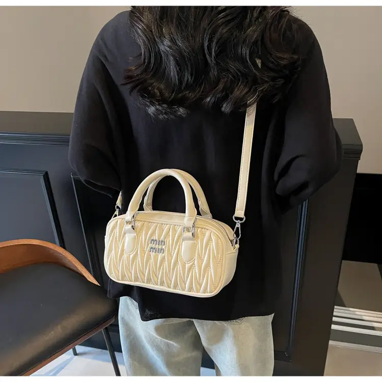 Women's Beige Quilted Shoulder Bag with Miu Fendi Logo — feature 12