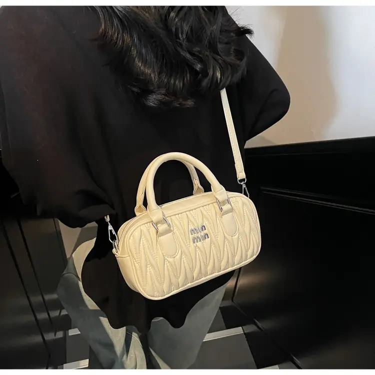 Women's Beige Quilted Shoulder Bag with Miu Fendi Logo — feature 14