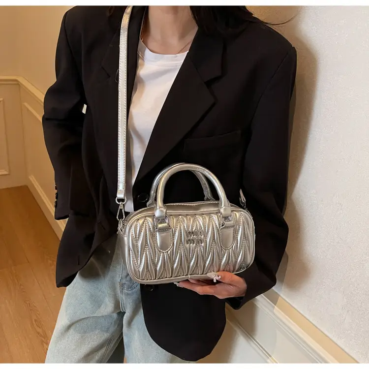 Women's Beige Quilted Shoulder Bag with Miu Fendi Logo — feature 21