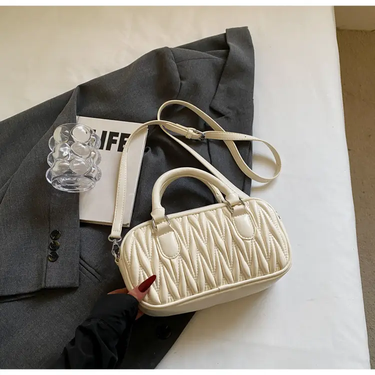 Women's Beige Quilted Shoulder Bag with Miu Fendi Logo — feature 24
