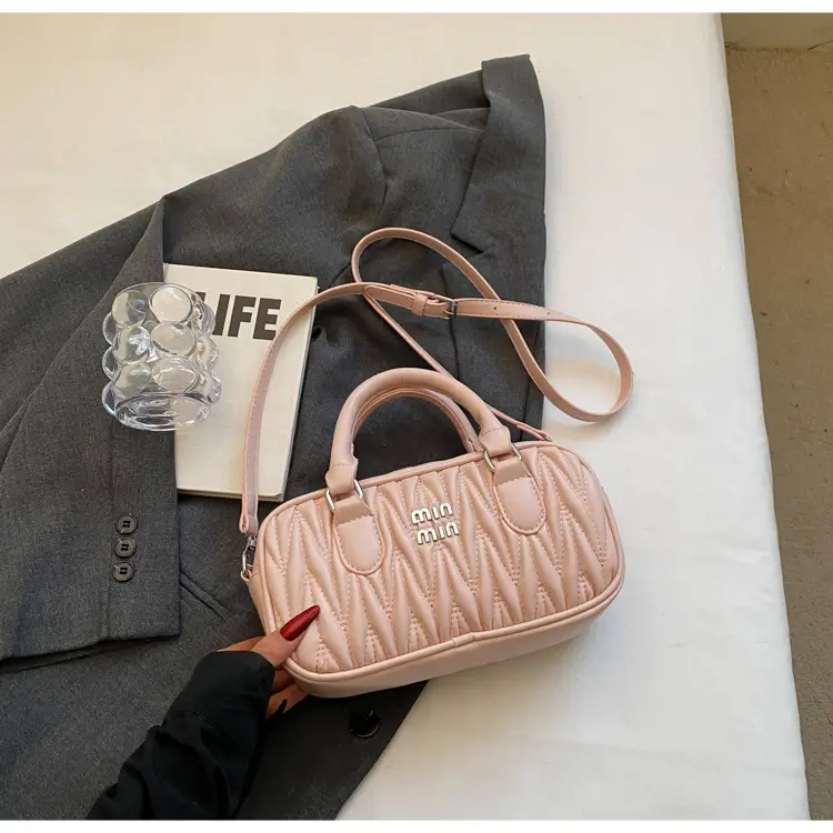 Women's Beige Quilted Shoulder Bag with Miu Fendi Logo — feature 26