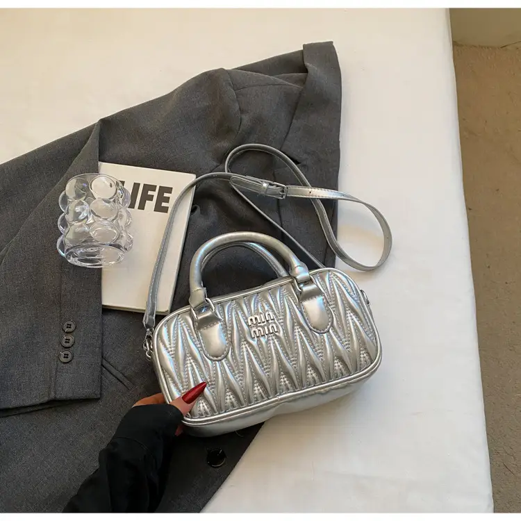 Women's Beige Quilted Shoulder Bag with Miu Fendi Logo — feature 27
