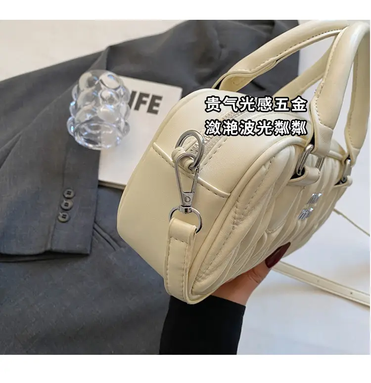 Women's Beige Quilted Shoulder Bag with Miu Fendi Logo — feature 4