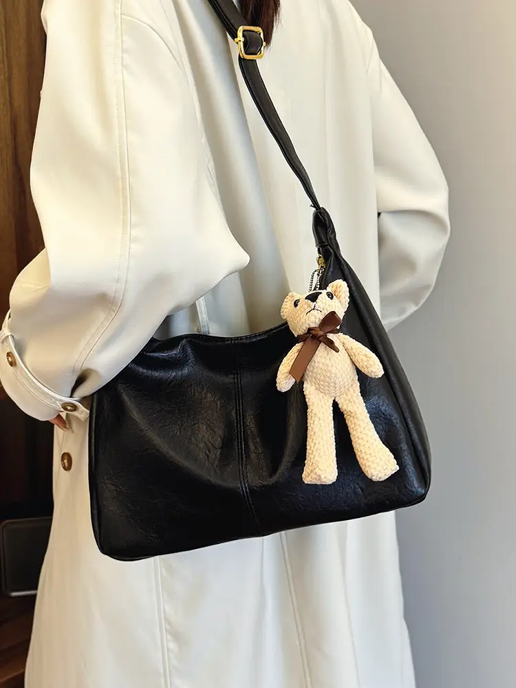Brown Crossbody Shoulder Bag with Teddy Bear Decor - Image 11