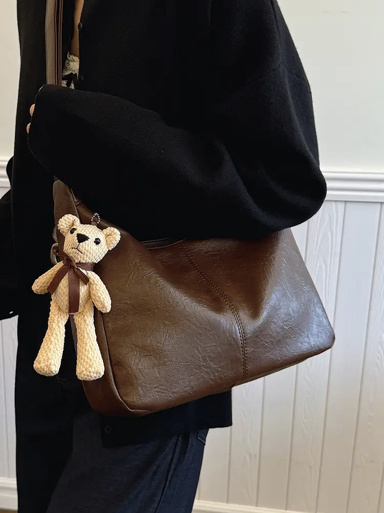 Brown Crossbody Shoulder Bag with Teddy Bear Decor - Image 13