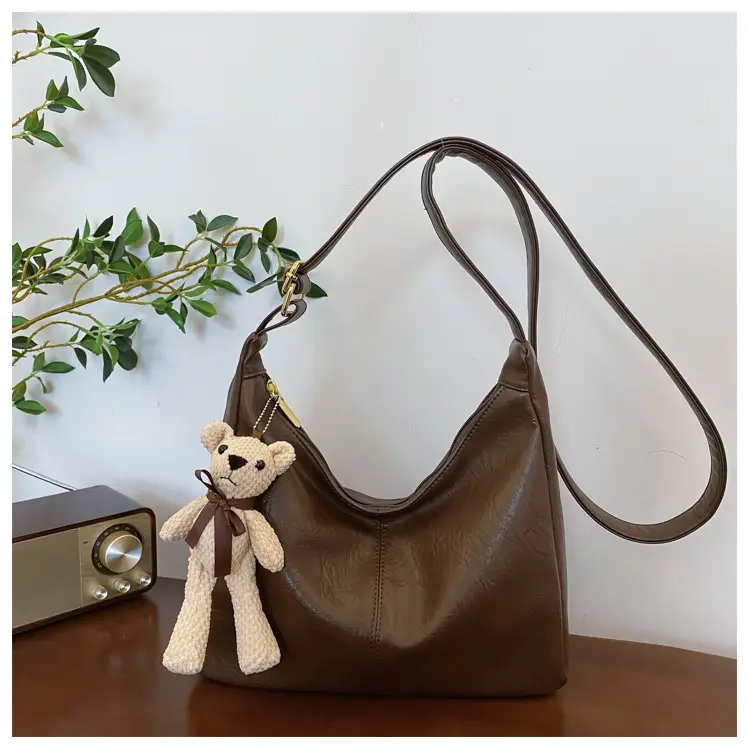 Brown Crossbody Shoulder Bag with Teddy Bear Decor — feature 18