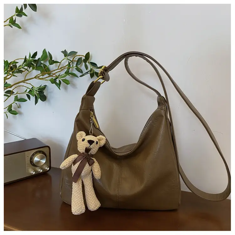 Brown Crossbody Shoulder Bag with Teddy Bear Decor — feature 19