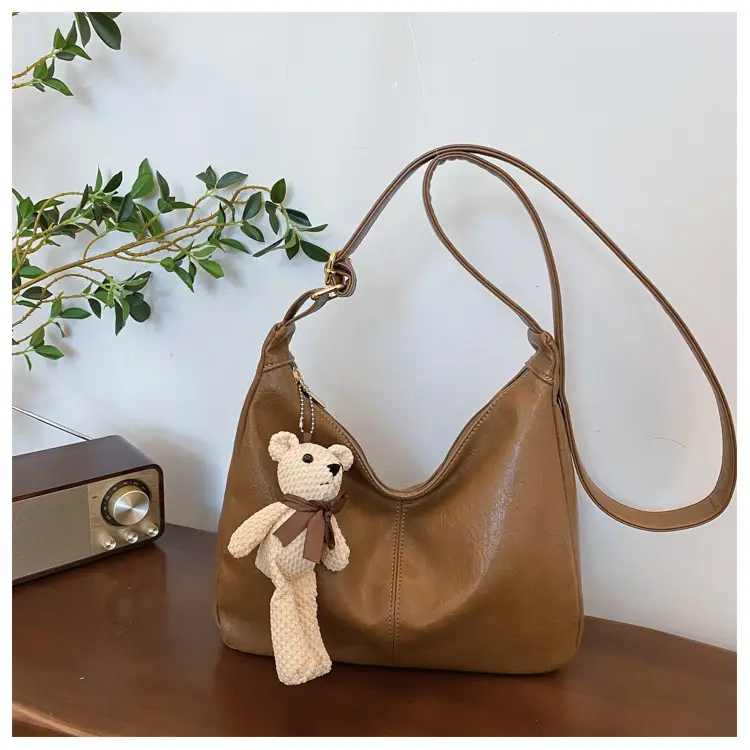 Brown Crossbody Shoulder Bag with Teddy Bear Decor — feature 21