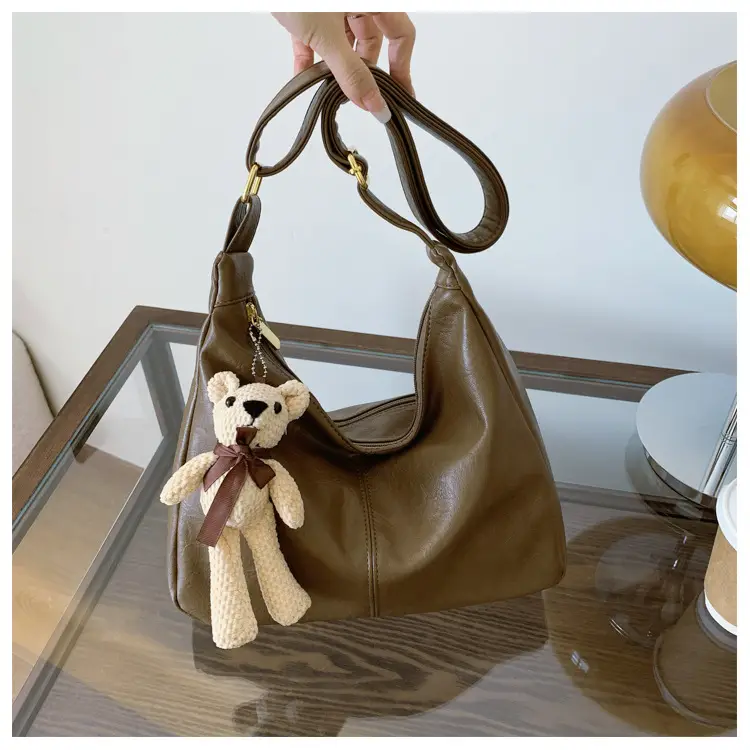 Brown Crossbody Shoulder Bag with Teddy Bear Decor — feature 22