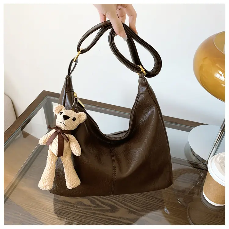 Brown Crossbody Shoulder Bag with Teddy Bear Decor — feature 23