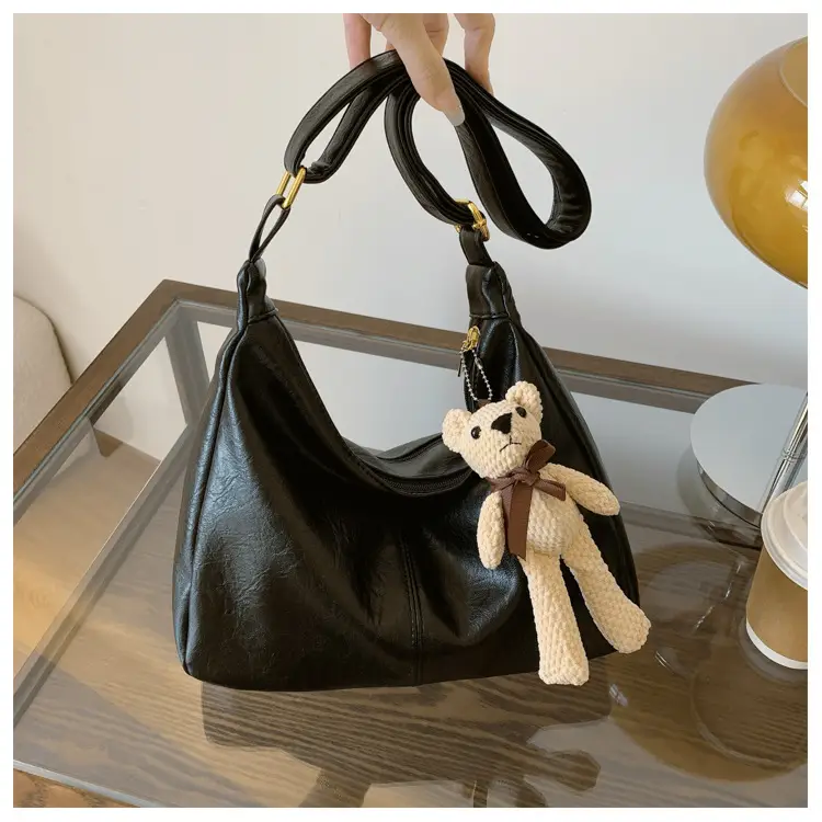 Brown Crossbody Shoulder Bag with Teddy Bear Decor — feature 24