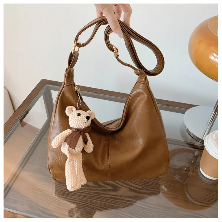 Brown Crossbody Shoulder Bag with Teddy Bear Decor — feature 25