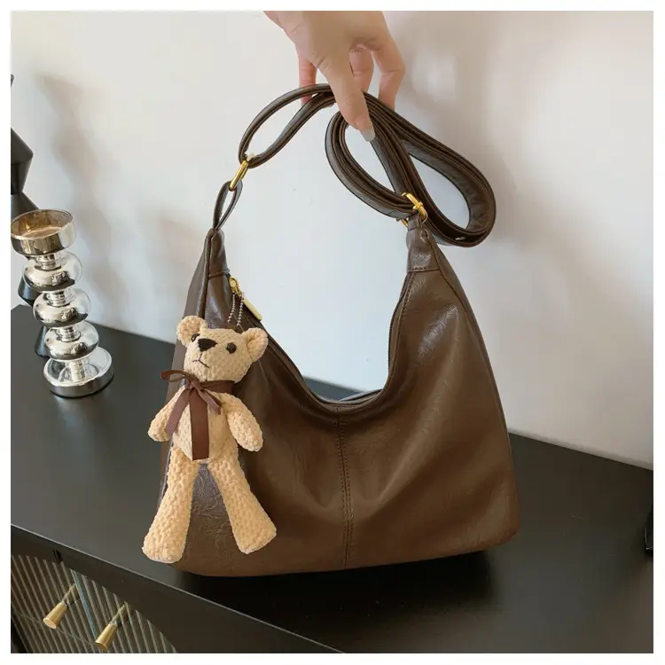 Brown Crossbody Shoulder Bag with Teddy Bear Decor — feature 27