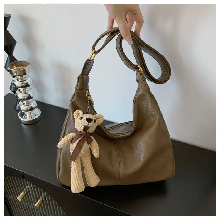 Brown Crossbody Shoulder Bag with Teddy Bear Decor — feature 28
