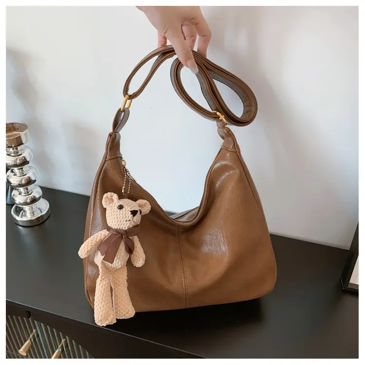 Brown Crossbody Shoulder Bag with Teddy Bear Decor — feature 29