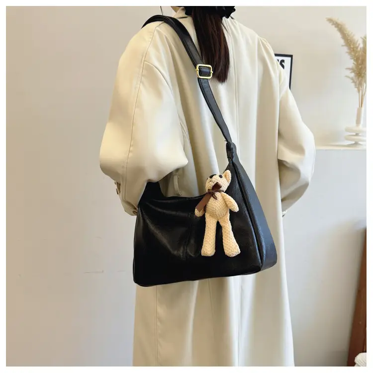 Brown Crossbody Shoulder Bag with Teddy Bear Decor — feature 30