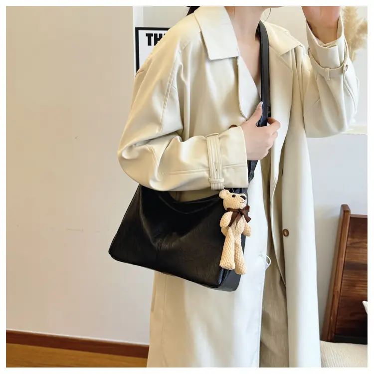 Brown Crossbody Shoulder Bag with Teddy Bear Decor — feature 31