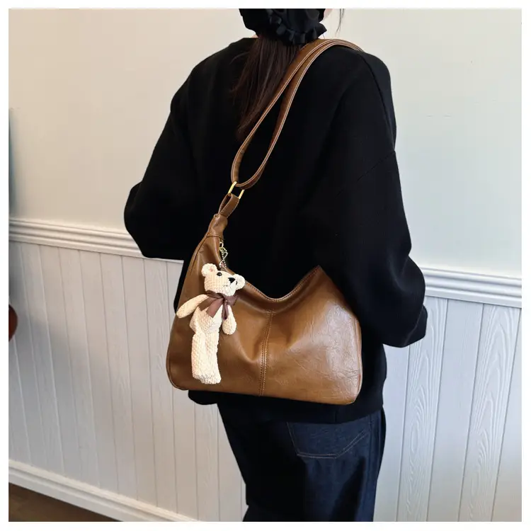 Brown Crossbody Shoulder Bag with Teddy Bear Decor — feature 34