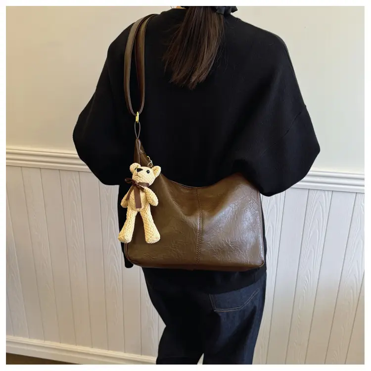 Brown Crossbody Shoulder Bag with Teddy Bear Decor — feature 37