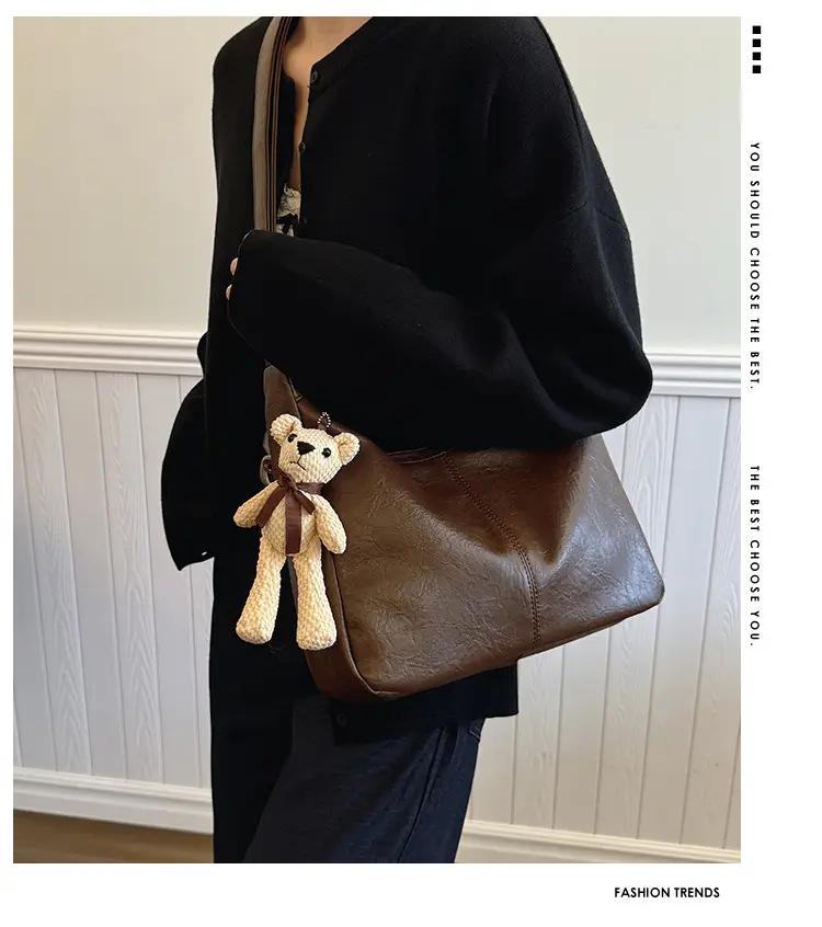Brown Crossbody Shoulder Bag with Teddy Bear Decor — feature 4