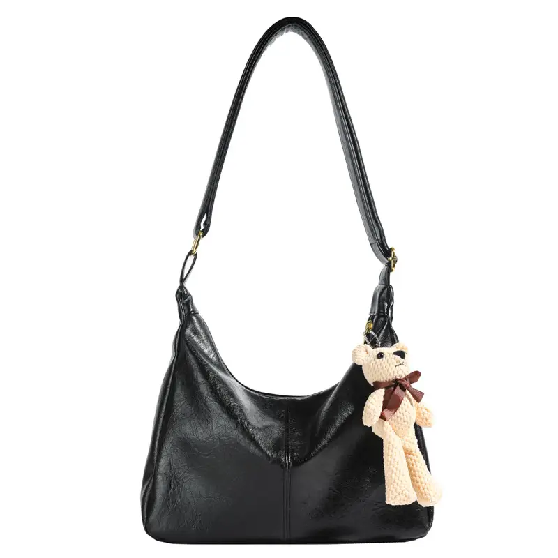 Brown Crossbody Shoulder Bag with Teddy Bear Decor - Image 5