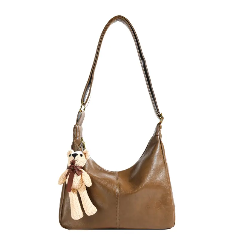 Brown Crossbody Shoulder Bag with Teddy Bear Decor - Image 6