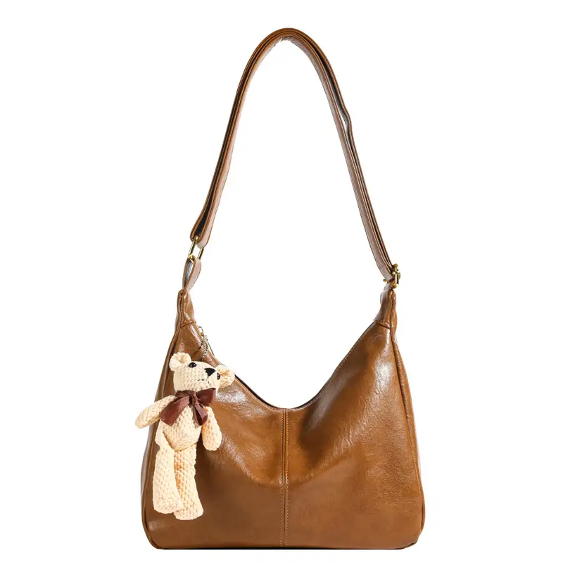 Brown Crossbody Shoulder Bag with Teddy Bear Decor - Image 7