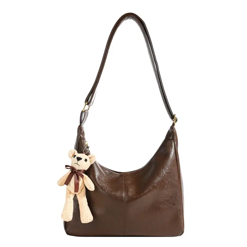 Brown Crossbody Shoulder Bag with Teddy Bear Decor - Image 8