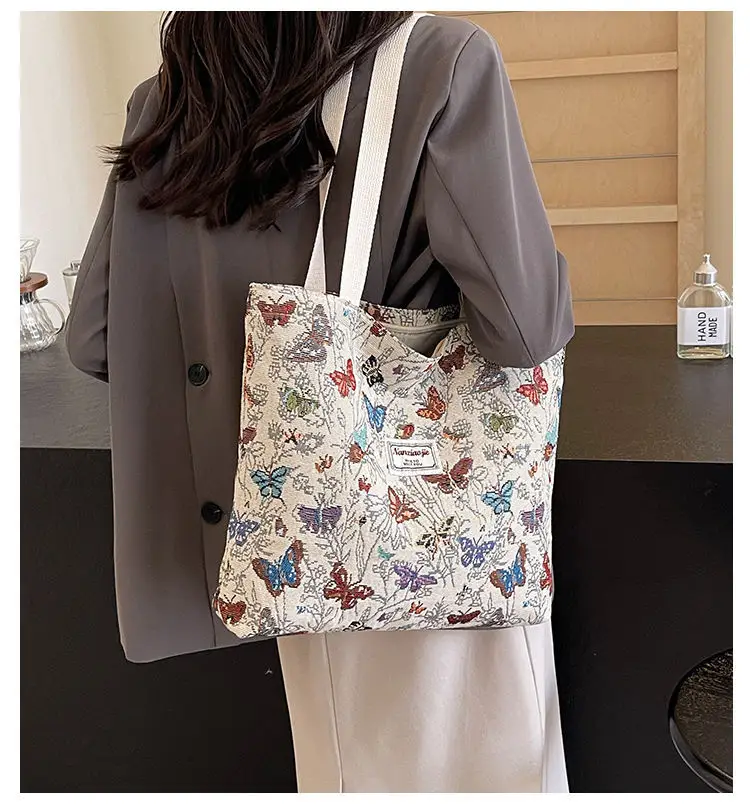 Butterfly Canvas Tote Bag 2025 Women Large Capacity — feature 2