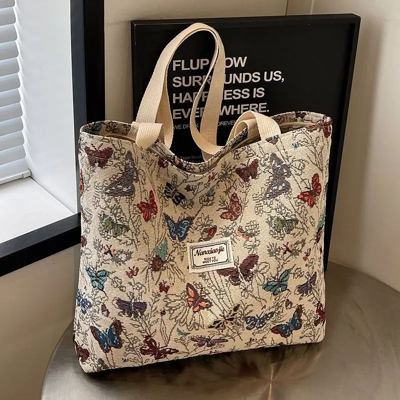 Butterfly Canvas Tote Bag 2025 Women Large Capacity - Image 3