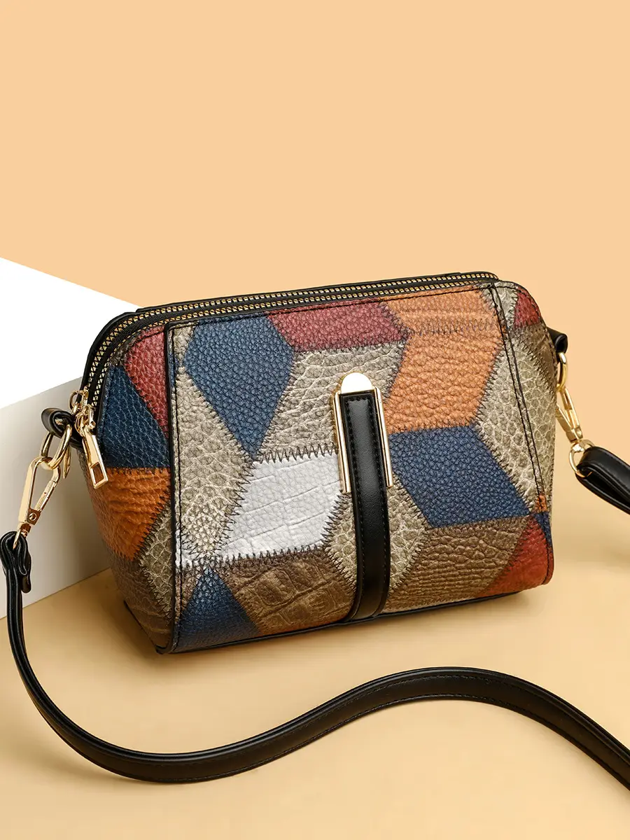 New Color-Blocked Crossbody Phone Bag with Double Zipper - Image 3