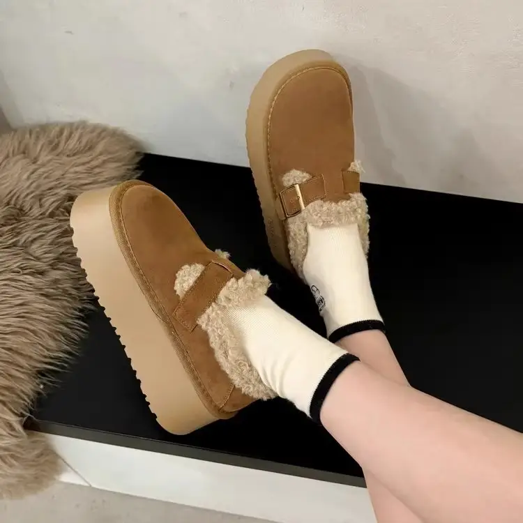 Women Thick-Soled Slip-On Loafers Belt Buckle Winter - Image 4