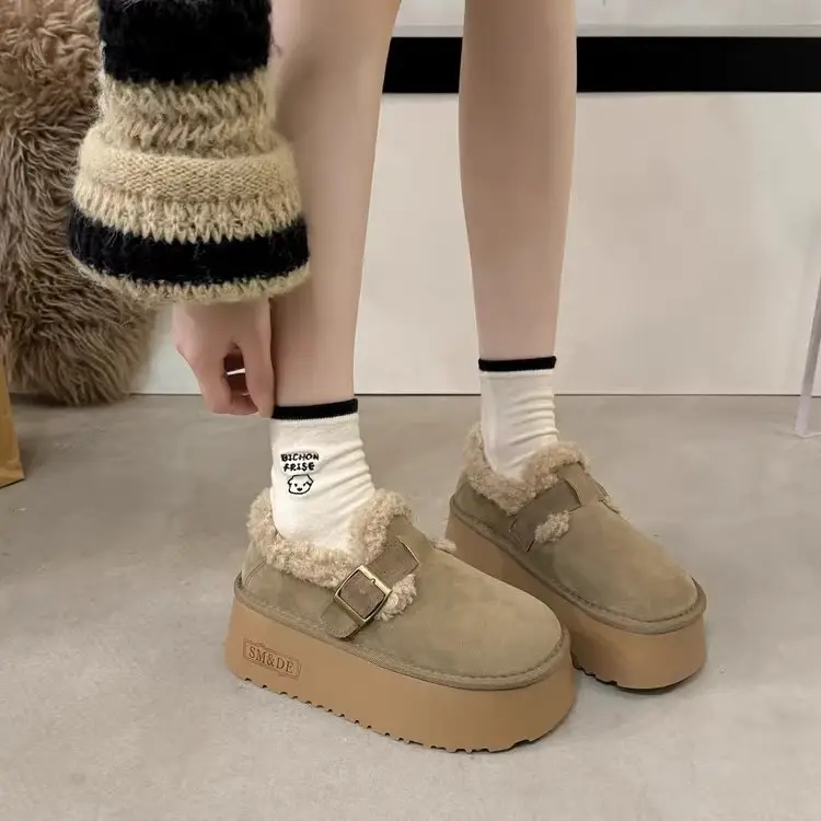 Women Thick-Soled Slip-On Loafers Belt Buckle Winter - Image 5