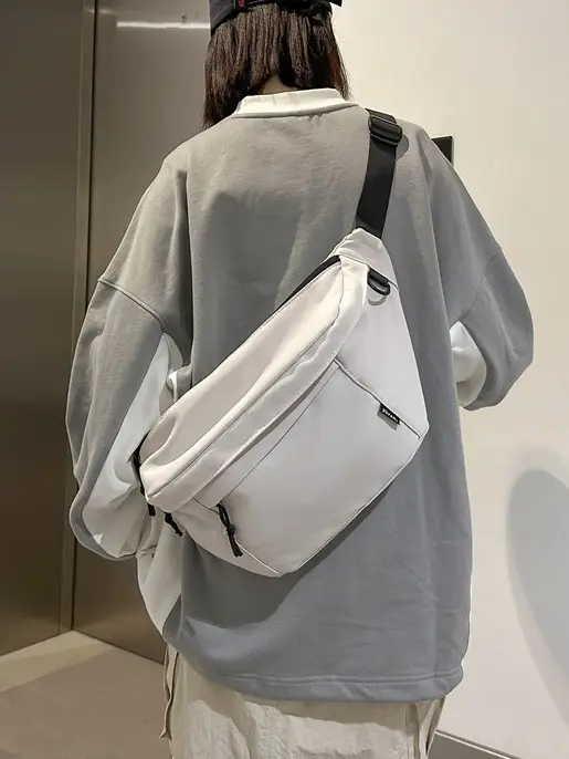 White Crossbody Bag for Men Women Large Capacity Casual - Image 3