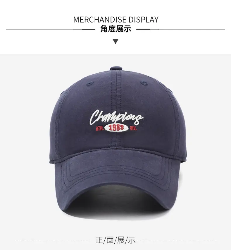 Men Navy Blue Embroidered Baseball Cap with Buckle — feature 8