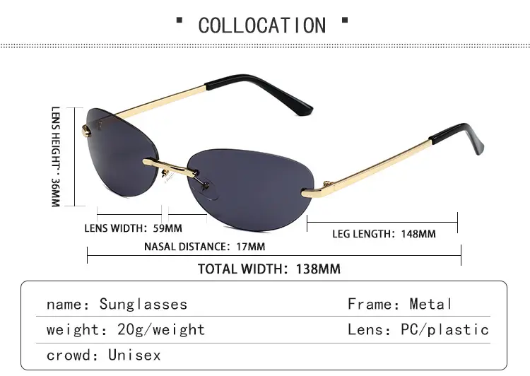 Y2K Frameless Oval Sunglasses Men's European American Cross-Border — feature 5
